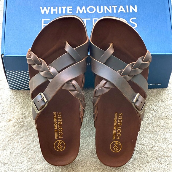 White Mountain Harrington Footbeds Leather Sandals, Sizes 8 & 9, Brown (NWT) - Picture 3 of 4